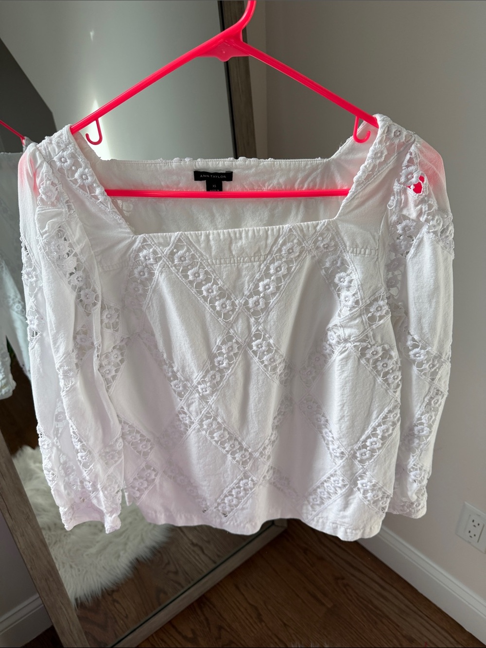 Ann Taylor White Eyelet Lace Square-Neck Blouse
